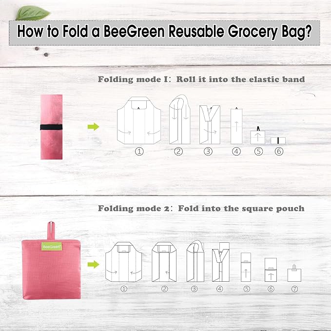BeeGreen Pink Reusable Grocery Bags with Elastic Band Pink Reusable Shopping Bags Bulk 50LBS X-Large Foldable-Machine Washable-Heavy Duty 10 Pieces - Image 7