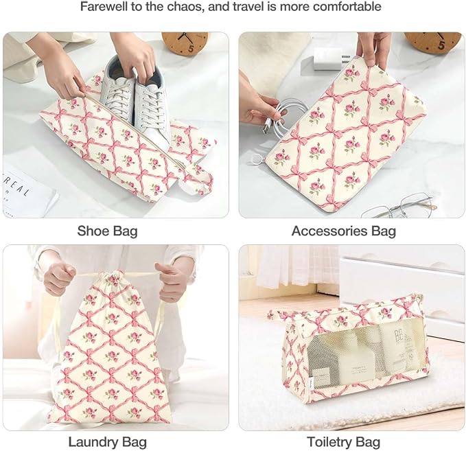 8 Set Packing Cubes for Suitcases,Packing Cube with Shoe, Cosmetics, Clothing, and Accessories Bags Packing Cubes for Travel Luggage Organizer Women Men(Bow Flowers) - Image 5