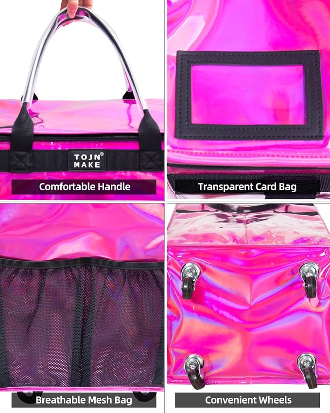 Reusable Grocery Bag On Wheels (Medium, Glitter Pink), Shopping Trolley, Rolling Tote with 8 Pockets and Zipper Cover, Foldable, Heavy Duty Handles, Carries Up to 66 LBS - Image 7