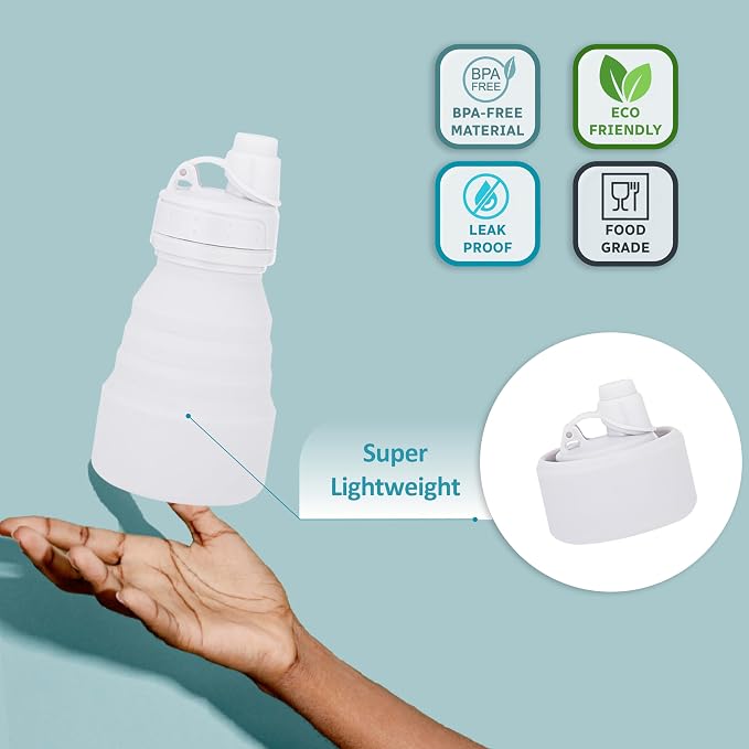 Collapsible Water Bottles 17oz, Odorless BPA-Free Silicone, Leak-Proof Foldable Reusable Bottle - Perfect for Travel Sports Gym Hiking Camping Cycling - Water Gray - Image 3