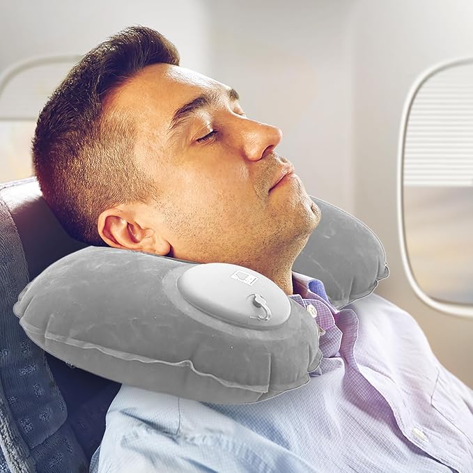 Lewis N. Clark Original Neckrest Inflatable Pillow, Waterproof Neck Pillow for Neck Support at the Beach, Pool + Airport Travel with Fully Adjustable Firmness and Included Carrying Pouch, Grey - Image 5