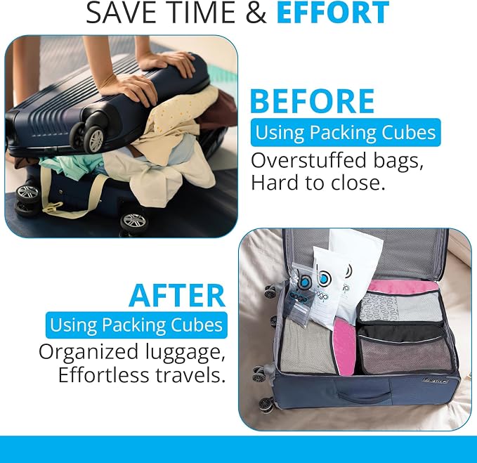 bago 7 Pcs Packing Cubes for Suitcases - 4 Travel Cubes with 3 ZipLock Bags - Luggage Organizer Bags to Get Maximum Storage, Save Time & Effort to Pack - Happy Traveling (Pink) - Image 6