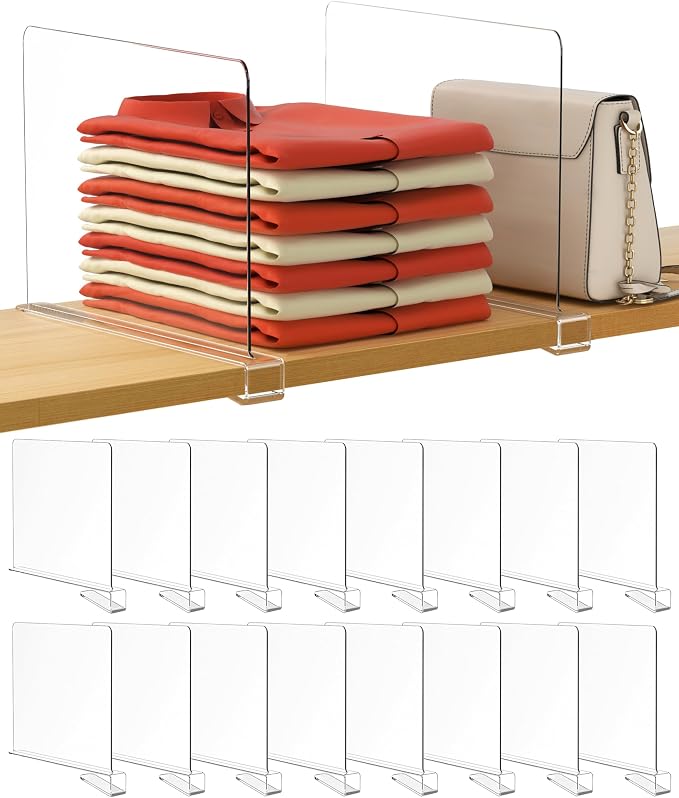 HBlife 12 Inches Tall [Extra Tall Version] Clear Shelf Dividers, 16 Pack Purse Organizer for Closet Perfect for Handbags, Acrylic Bookshelf for Organization by HBlife