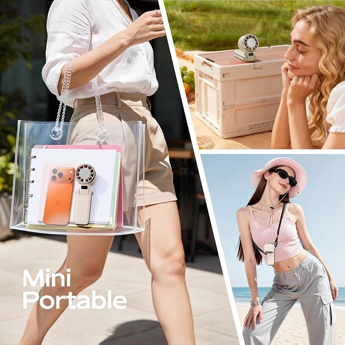 SHEWIND Portable Handheld Fan with Ice Cooling - 5 Gear High Speed Personal Turbo Fan Rechargeable, Up to 13 Hrs, Mini Hand Fans for Travel Essentials, Beach Vacation, Gifts for Women, Men (Cream) - Image 7