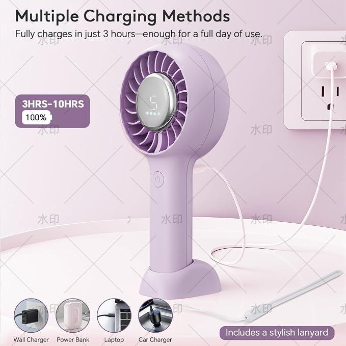 ZOZOO Portable Fan, USB Rechargeable 5 Speed Handheld Fan,LED Display &High Power Motor Table Fan, 2 IN 1 Quiet Strong personal fans for Travel,Camping,Beach Concert (Purple) - Image 3
