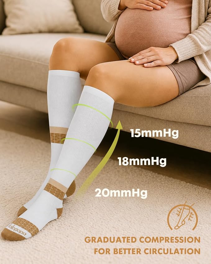 Thick Soft Cotton Compression Socks | 2 Pairs 15-20mmHg Cushioned Soft Breathable Comfortable Knee High Compression Socks for Women Men, Pregnancy Travel Nurse - Image 5