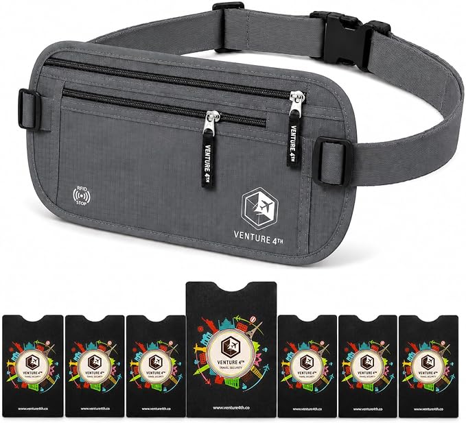 VENTURE 4TH Travel Money Belt with 7 RFID Sleeves - Gray by VENTURE4TH