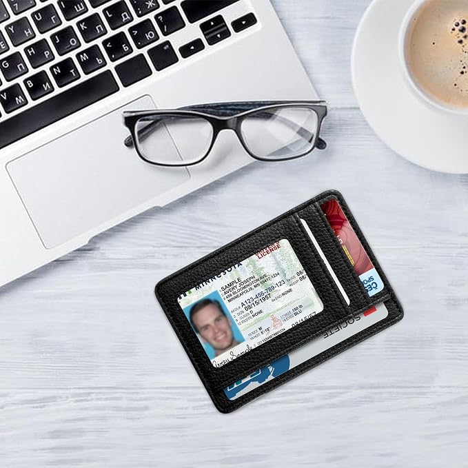 FINTIE Slim Front Pocket Wallet, RFID Blocking Credit Card Holder | Minimalist Card Cases with ID Window for Men Women, Black - Image 7