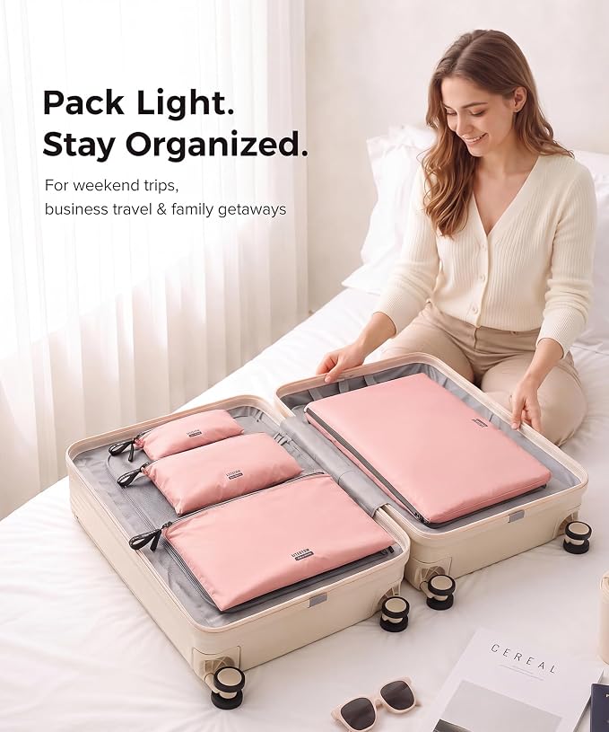 Ultralight Travel Organizer Bags, 4 Set Lightweight Zipper Pouches for Packing, Soft Packing Cubes for Carry-On Suitcase, Clothes, Underwear, Toiletries and Small Essentials, Blush Pink - Image 6