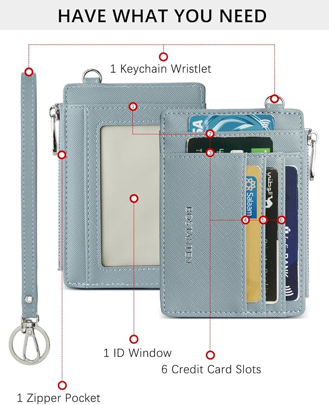 BOSTANTEN Small Wallet For Women RFID Leather Credit Card Holder Slim Wristlet Keychain Wallet With Zipper Pocket | Slim, Wristlet, Zipper Coin Pocket, Pocket-Friendly, Vegan Leather, Minimalist, Gifts, Blue - Image 2
