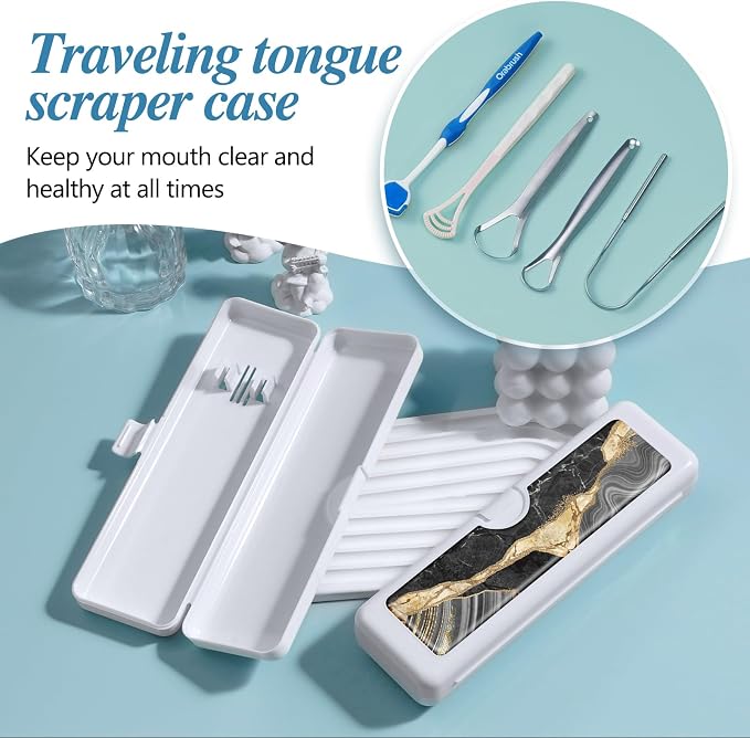 Toothbrush Travel Case - Colorful Pattern, Holder and Covers for Toothbrushes, Includes Tongue Scraper Case - Image 5