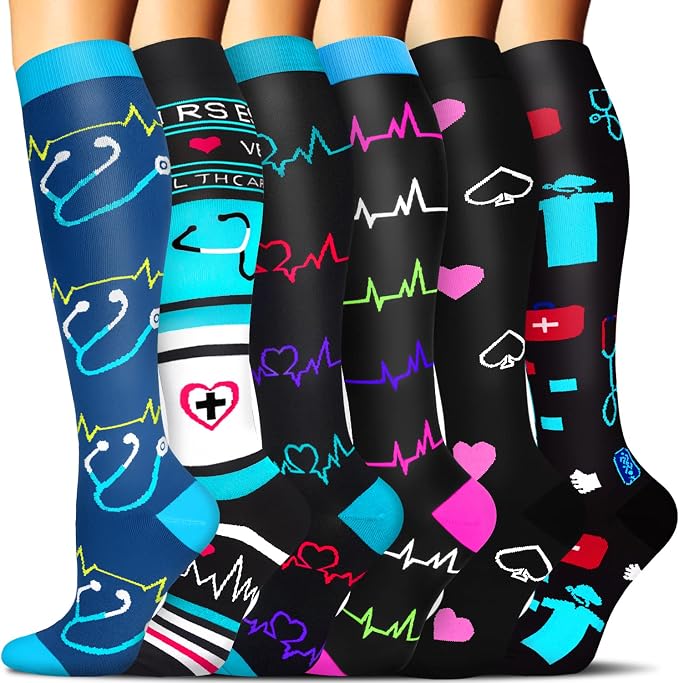 Sooverki Compression Socks for Women & Men 6 Pairs is Best Supportive Knee High Stockings for Circulation, Travel, Nurses by Sooverki