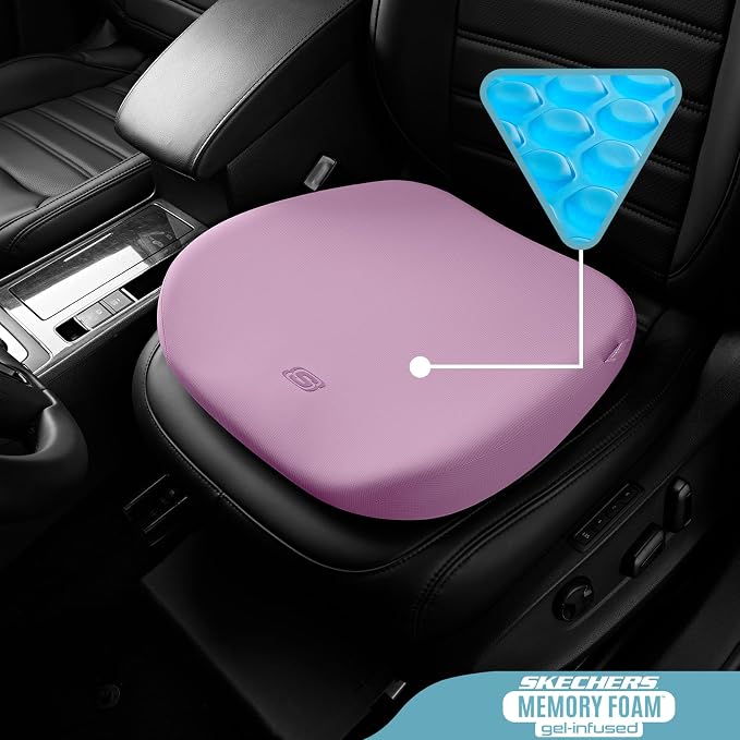 Skechers Seat Cushion Premium Gel & Memory Foam-Office Chair Cushion for Tailbone Pain Relief,Butt Pillow for Office Chair,Car seat Cushion,Long Sitting Office Workers,and Car Drivers,Purple - Image 2
