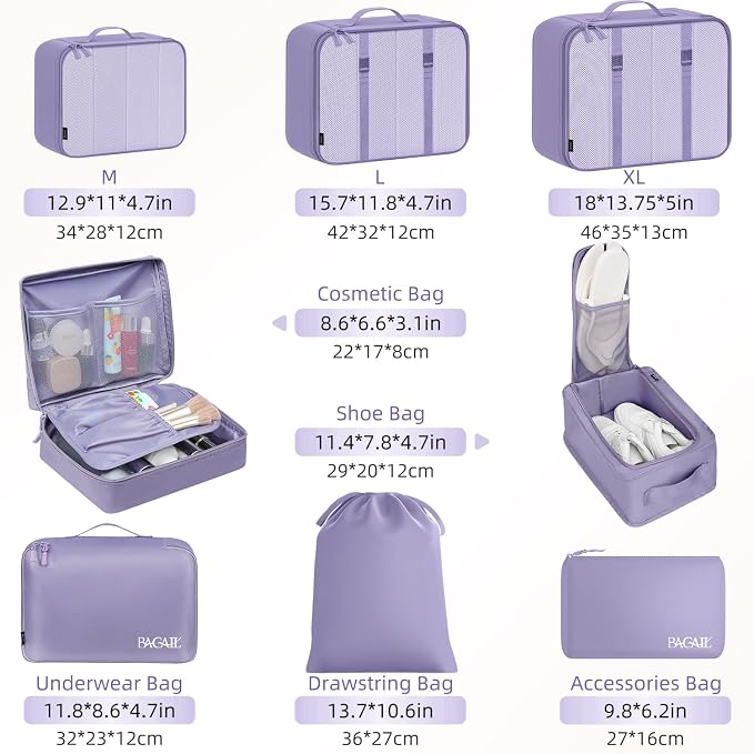 BAGAIL 8 Set Packing Cubes Luggage Packing Organizers for Travel Accessories-Dusty Purple - Image 3