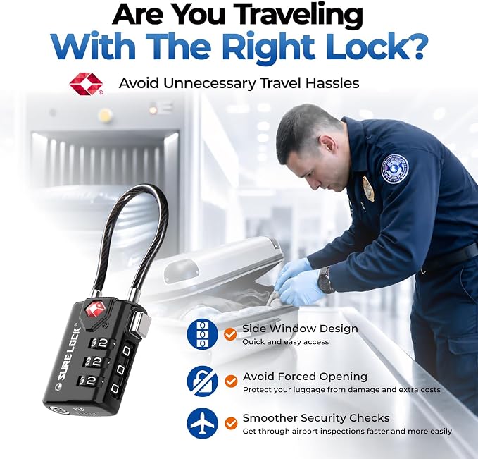 SURE LOCK TSA Approved Luggage Locks with TSA Open Alert Indicator, 3 Digit Combination Travel Lock for Suitcase, Luggage, Backpack,Toolbox & Travel Bag Black 4 Locks - Image 4