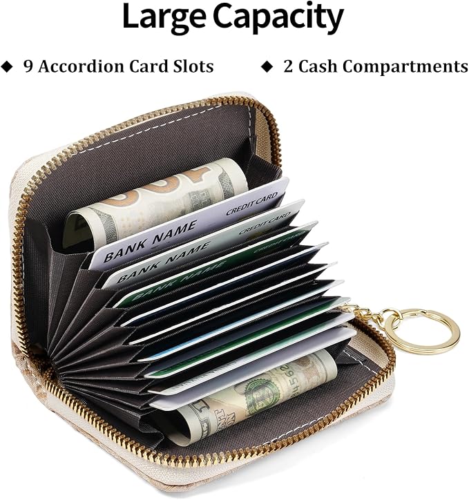 RNIEGA Credit Card Holder RFID Blocking Small Wallet for Women Vegan Leather Card Case Wallets with Zipper Keychain - Image 3