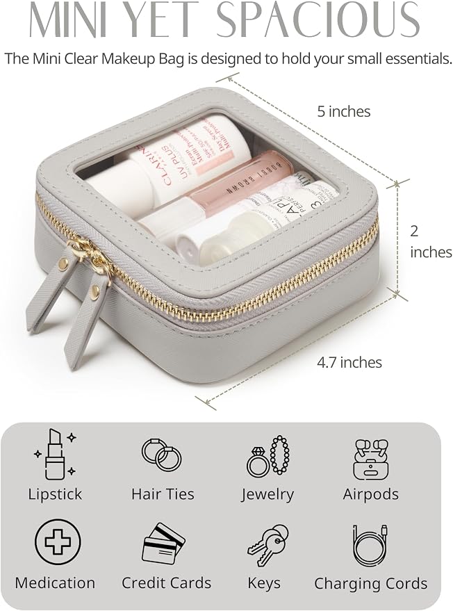Clear Makeup Case Toiletry Bag Travel Medium Clear Cosmetic Bag with Zipper, Make Up Bag Organizer Traveling TSA Approved Transparent Bag Car for Essentials, Mini & Medium, Beige Grey - Image 5