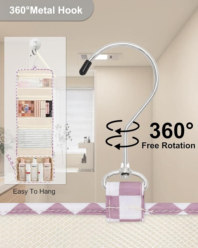 Relavel Hanging Toiletry Bag, Travel Toiletries Bag with Hanging Hook | Water Resistant Makeup Cosmetic Organizer for Full Sized Container, Shampoo, Portable Wash Bag for Essentials - Purple - Image 2