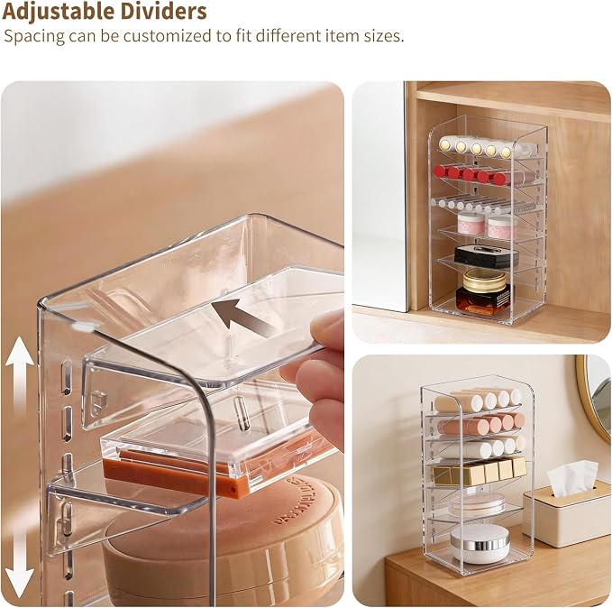 PAVSTINE 3-Pack Medicine Cabinet Organizer, Clear Open Storage Compartment with Adjustable Dividers, for Lip Oil/Lip Pencil/Eye Shadow Palette/Foundation Storage - Image 4