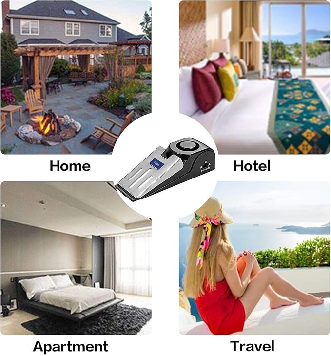 ZZRUI 2 Pack Door Stop Alarm with 120dB Siren, Wedge Door Stopper Security Device for Travel, Apartment, Hotel, Home – Portable Anti-Theft Floor Alarm for Entry Alert & Self Defense, Black - Image 6