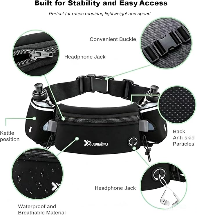 Running Belt Fanny Pack for Women，Water Resistant Large Capacity Waist Pack for iPhone 16 15 14 13 Samsung，Lightweight Running Phone Holder，Slim Money Belt Running Pouch for Hiking Outdoor (SH-Black) - Image 2