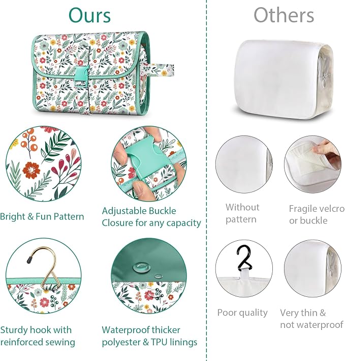 FINTIE Portable Toiletry Cosmetic Travel Bag Hanging Makeup Organizer | Large Water Resistant Storage Pouch Case, For Women Girls, Spring - Image 5