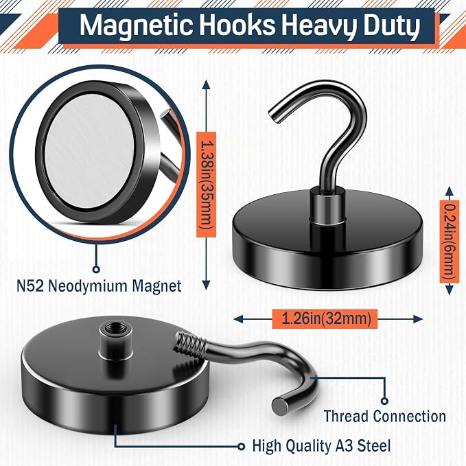 FINDMAG Black Magnetic Hooks, 110LB+ Magnet Hooks for Fridge, 20 Pack | Strong Heavy Duty Magnetic Hooks for Cruise Cabins, Cruise Essentials 2026 for Classroom, Ship, Fridge, Locker and Home - Image 7