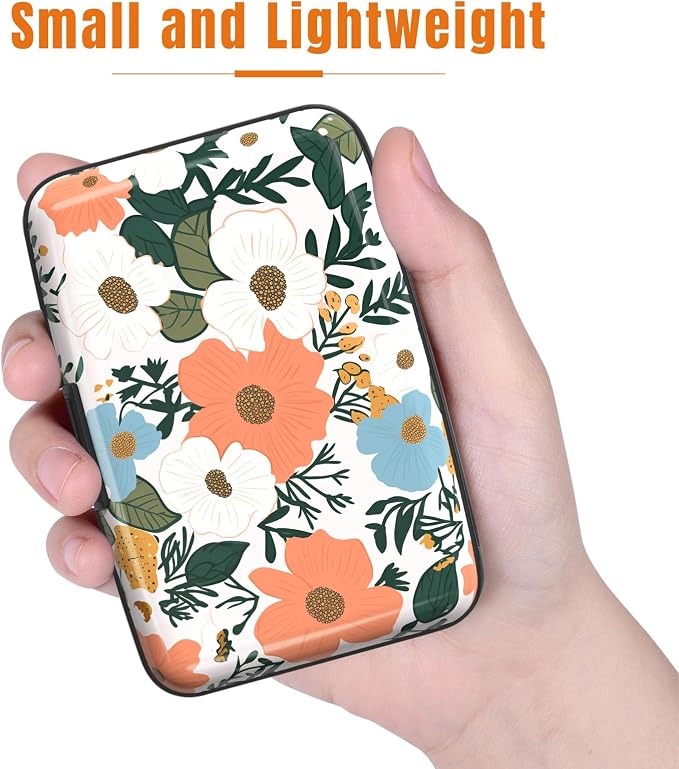 Rimilak Aluminuml Credit Card Holder,Orange Flower | Mini Credit Card Wallet RFID Blocking Slim Metal Hard Case for Women Men - Image 3