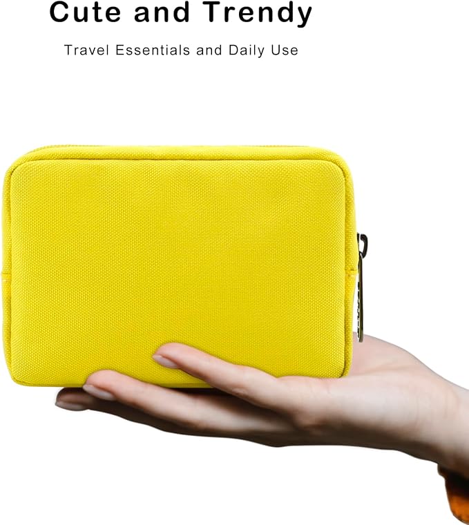 E-Tree Cute Small Makeup Bag,Cosmetic Toiletry Skin Care Make up Little Items Pouch for Purse,Zipper Mini Tech Charger Cable Electronic Organizer Case,Travel Accessories for Women Men Teen,Yellow - Image 4