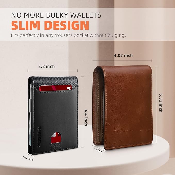 RUNBOX Slim Wallet for Men - RFID Blocking Leather Bifold with Money Clip | Minimalist Front Pocket Wallet Holds 11 Cards,Slim Thin Design,RFID Blocking Protection, Practical Birthday Gifts for Men - Image 3