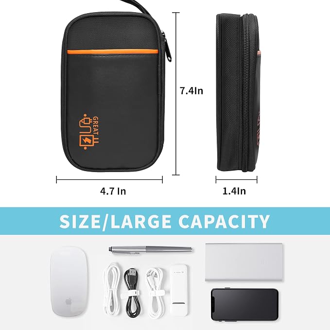 Lcsmaokin Electronics Travel Organizer,Portable Waterproof Electronic Travel Storage Bag for Small Charging Cord Storage,Charger,Small Electronics,SD Card etc,for Travel,Business -Black - Image 4