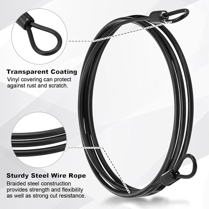 12 Pack Security Cable Luggage Lock with Loops 4 ft 3mm Braided Steel Coated Bike Cable Wire Double Loop Anti Theft Safety for U Lock, Padlock and Disc(Black) - Image 6