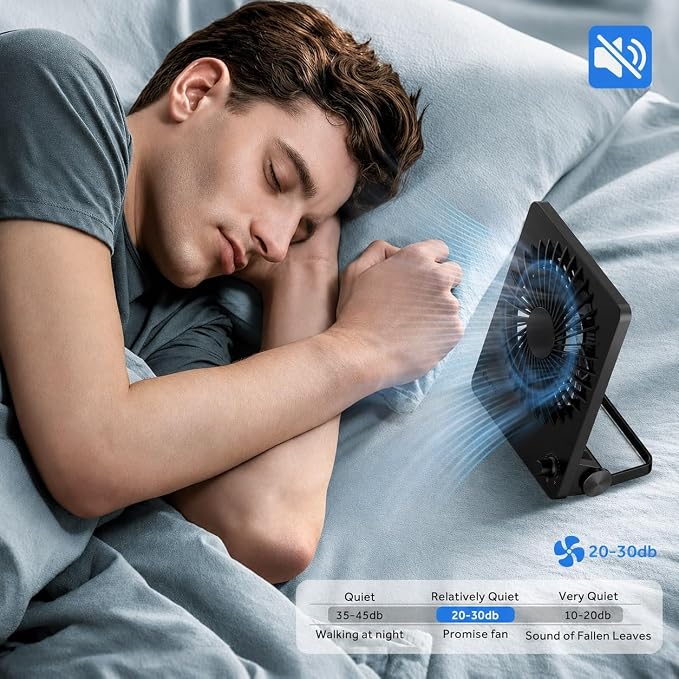 EasyAcc Portable Travel Fan with 10000 Capacity Built-in Battery, up to 59H Runtime, Ultra-Thin Quiet Rechargeable Desk Fan with Stepless Speed Control for Cruise, Office and Home - Image 3
