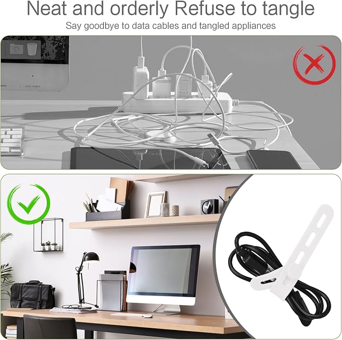 Donruby 24Pcs Silicone Cable Ties - Reusable & Washable with Locking Buckles, Adjustable Fastening Cable Management Straps, Multi-Purpose High Elasticity Cord Organizer (White) - Image 7