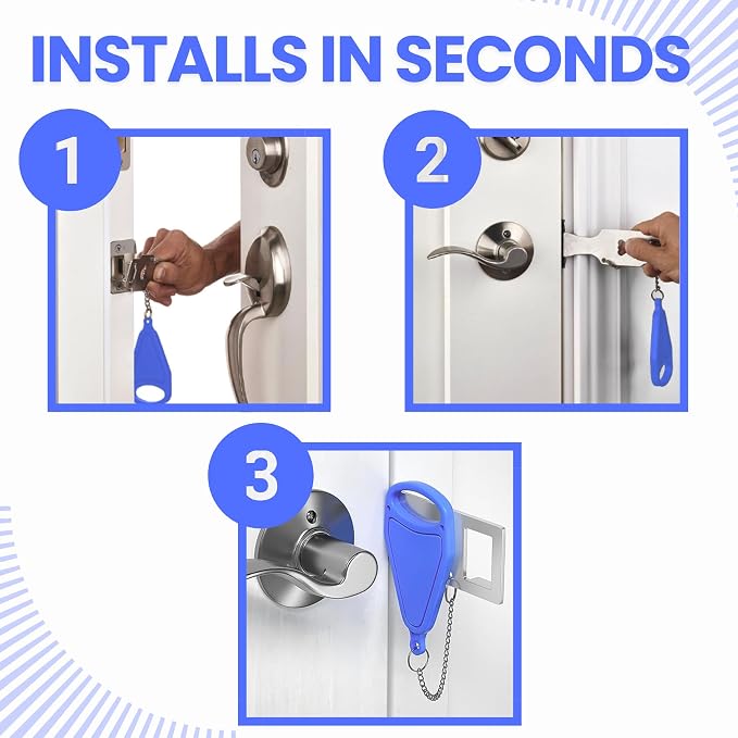 Portable Door Lock for Travel – Hotel Door Locks for Travelers Security – Door Safety Lock from Inside for Home & Apartment – Travel Locks for Hotel Rooms – (Blue) - Image 2