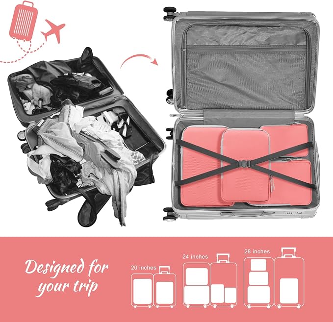 WOOMADA Compression Packing Cubes for Suitcases Travel Essentials 4 Set Expandable Travel Bags Organizer for Luggage(pink) - Image 5