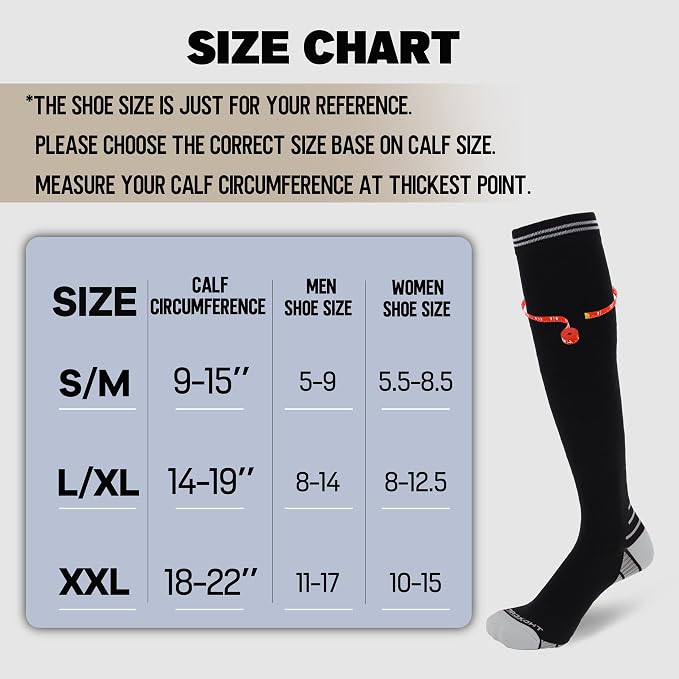 Compression Socks for Women Men 20-30 mmHg, Knee High Support Circulation Sock for Travel Sport Medical (1or 2Pair) - Image 5