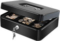 KYODOLED Large Cash Box with Removable Money Tray, Key Lock Metal Storage Box with 2 Keys & Portable Handle, Safe Cash Drawer, 9.84"x 7.87"x 3.54", Black Large by KYODOLED