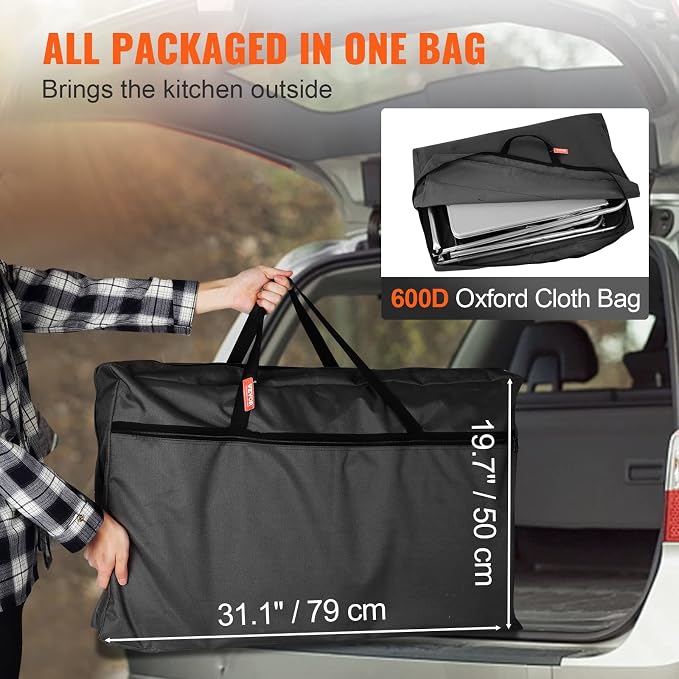VEVOR Camping Kitchen Table, Folding Outdoor Cooking Table with Storage Carrying Bag, Aluminum Cook Station 3 Cupboard & Detachable Windscreen, Quick Set-up for Picnics, BBQ, RV Traveling, Black | Portable Lightweight Setup, Storage Pockets, Sturdy Cor... - Image 9