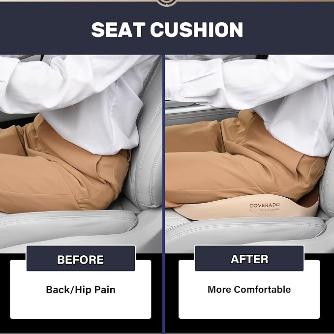 Coverado Car Seat Cushion with Memory Foam, Ergonomic Driving Seat Cushion for Sciatica, Tailbone, Back Pain Relief, Premium Non-Slip Washable Cushion for Car, Driver, Office, Wheelchair - Image 5