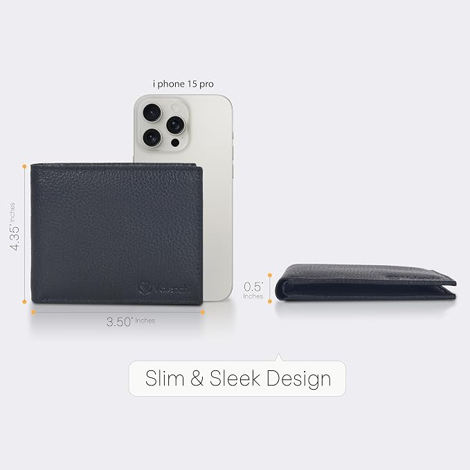 VALENCHI Genuine/Real Leather Bifold Wallet For Men - RFID Blocking/Protected Men's Slim Wallet -Christmas Gifts For Men (Black Pebble BF01) - Image 5