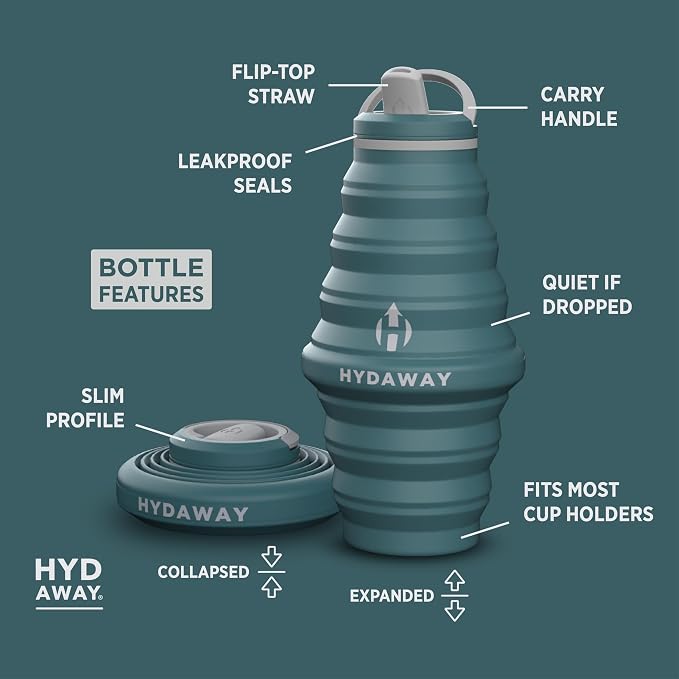 HYDAWAY 25oz Collapsible Water Bottle, Packable Leakproof for Travel | Large capacity design. Folds flat for carry-ons, day bags, hiking packs. Leakproof, BPA-free. - Image 5