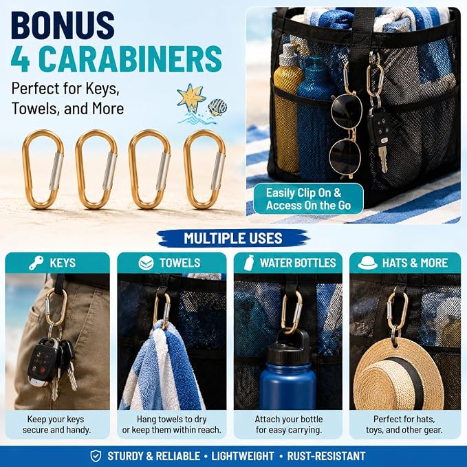 SRISE Mesh Beach Bag - Large Beach Tote Bag for Family Beach Bag for Toys & Vacation Essentials - Image 8