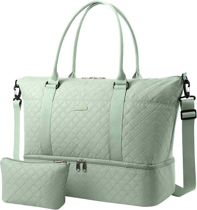 HOTOR Travel Duffel Bag - Weekender Bags for Women, Carry On Gym Tote Bags | with Toiletry Bag & Shoe Compartment, Overnight Bag for Travel Essentials and Travel Accessories, Green, 15.8"×18.1"×8.7" by HOTOR