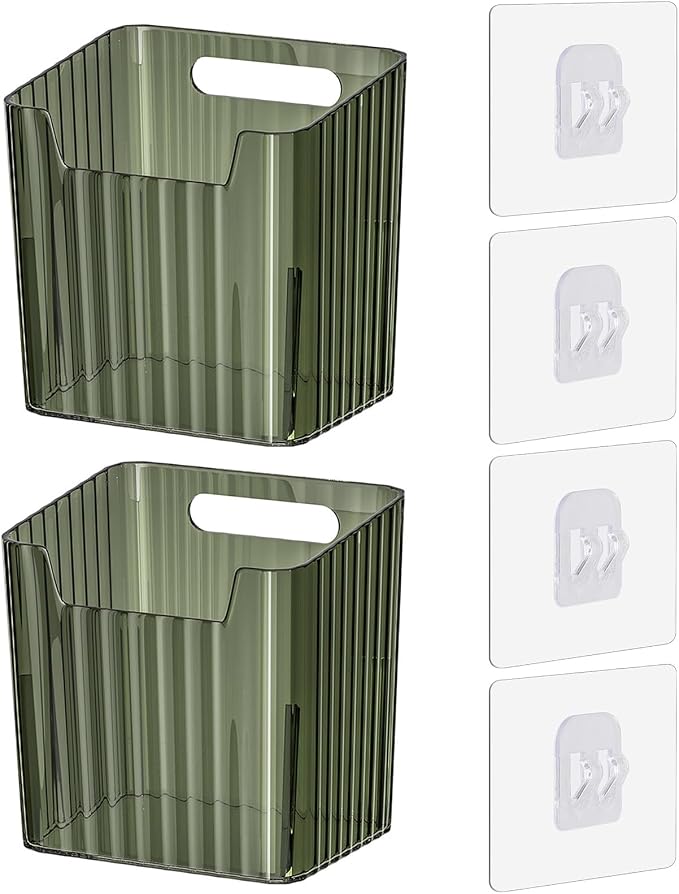 Lae Nuvole 2 Pack Adhesive Wall Storage Bins, Cabinet Door Organizer, Green | 4 Adhesive Pads, No Drill, Renter Friendly, BPA-Free PET, Stackable; for Fridge, Kitchen, Bathroom, Countertops, Pantry by LaeNuvole