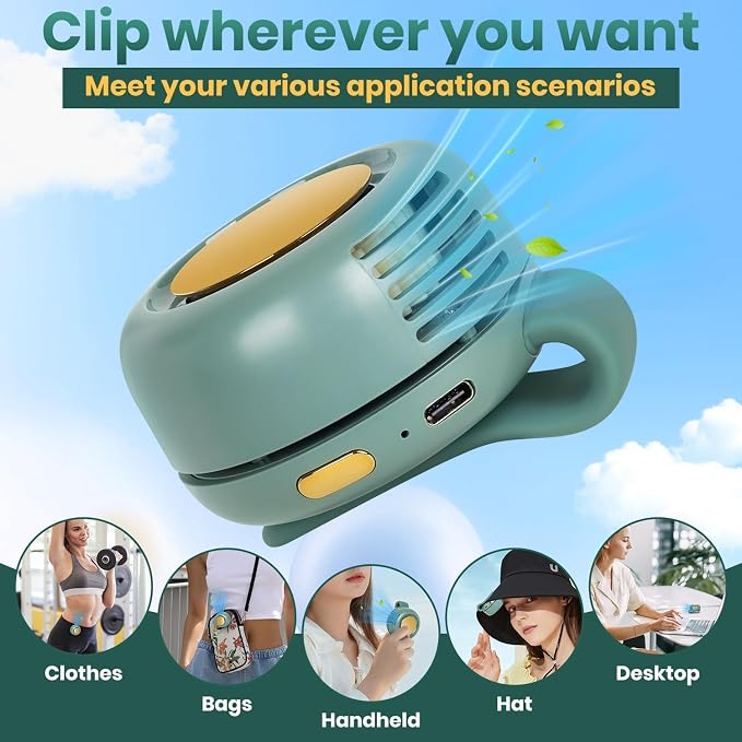 Portable Silent Mini Bladeless Fan Clip On,Small Whirlwind Bladeless Clip On Fan, 2025 New Adjustable 3-Speed Suspended Waist Fans, For Outdoor & Travel & Office, Travel Accessories (green 01) - Image 5