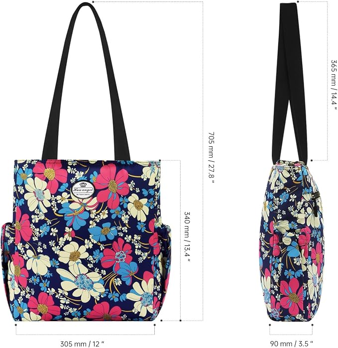 HUA ANGEL Floral Tote Bag - Casual Shoulder Bag Daily Tote Bag with Zipper Gym Travel Shopping Work Handbag for Women - Image 3