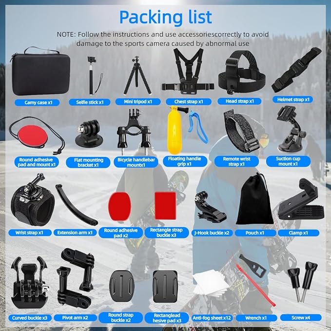 50-in-1 Action Camera Accessory Kit Compatible with GoPro Hero 12 11 10 9 8 Max 7 6 5 Black GoPro 2018 Session Fusion Silver White Insta360 DJI Action 2 AKASO APEMAN Campark SJCAM etc - Image 2