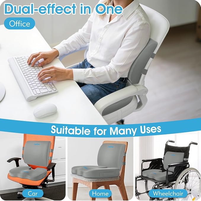 CushZone X-Large Seat Cushion and Lumbar Pillow for Office Chair Light Grey | Thick Memory Foam for Sciatica Pain Relief & Posture Correction, Non-Slip Chair Cushions for Car, Wheelchair and Travel - Image 6