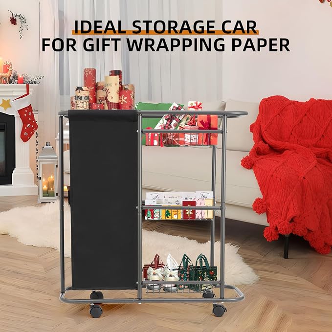 3-Tier Rolling Laundry Cart with Wheels and 45L Bag, Black | Between Washer and Dryer, Heavy Duty, For Narrow Space Laundry Room Bathroom Bedroom - Image 9